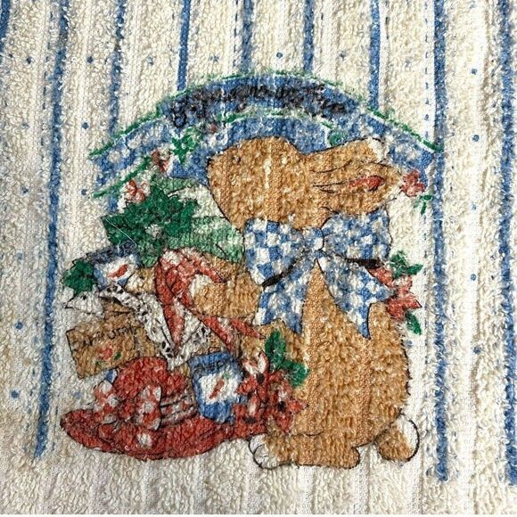 Spring Easter Rabbits Vintage Cannon Bunny Wash Cloth 11” Cottage Country Core - Picture 1 of 6